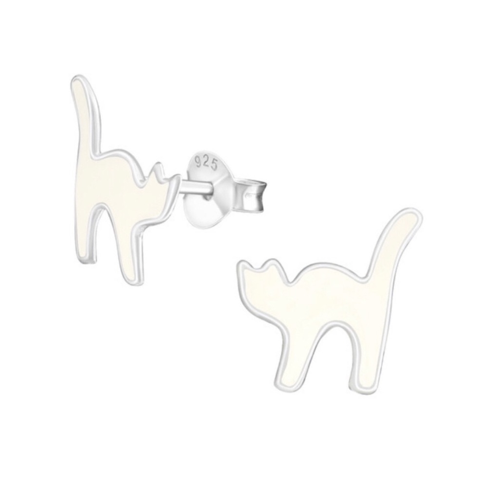 925 Sterling Silver White Cat Earrings